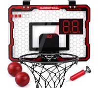 AmyBenton Basketball Hoop Back of Door for Kids, Wall Mounted Mini Basketball HoopIndoor with Automatic Scoring for Toddler age 6+