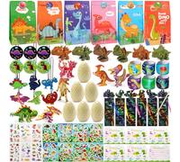AmyBenton Dinosaur Party Bag Fillers for Boys, 74pcs Return Gifts for Kids Dino Theme Birthday Party with Invitation, Dino Stuff for Party Giveaways with Digging Egg, Key Chain, Stickers, Necklace ...