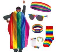 Amycute Gay Pride Stuff LGBTQ Accessories - Rainbow Headband Glasses Cape Socks Wristband Face Paint for Lesbian Pansexual Men Women Pride Month Pride Parade Events
