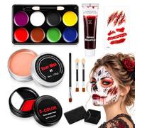 Amycute Halloween SFX Makeup Kit with Scar Wax, Fake Blood, Liquid Latex | 10PCS Washable and Safe Face&Body Special Effects Make Up Kit for Halloween Zombie Vampire Cosplay