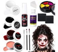 Amycute Halloween SFX Makeup Kit with Scar Wax, Fake Blood, Liquid Latex | 13PCS Washable and Safe Face&Body Special Effects Make Up Kit for Halloween Zombie Vampire Cosplay