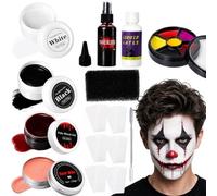 Amycute Halloween SFX Makeup Kit with Scar Wax, Fake Blood, Liquid Latex | 15PCS Washable and Safe Face&Body Special Effects Make Up Kit for Halloween Zombie Vampire Cosplay
