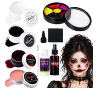 Amycute Halloween SFX Makeup Kit with Scar Wax, Fake Blood, Liquid Latex | 9PCS Washable and Safe Face&Body Special Effects Make Up Kit for Halloween Zombie Vampire Cosplay