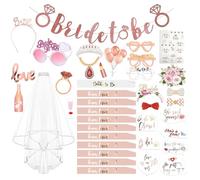 Amycute Hen Party Accessories, Hen Do Accessories with Bride to Be Sash, Team Bride Sash, Bridal Veil, Bride Headband, Photo Booth Props for Bachelorette Bridal Shower Hen Night Wedding (39 Pcs)