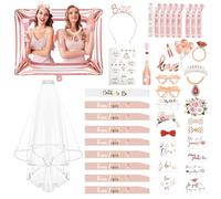 Amycute Hen Party Accessories, Hen Do Accessories with Bride to Be Sash, Team Bride Sash, Bridal Veil, Bride Headband, Photo Booth Props for Bachelorette Bridal Shower Hen Night Wedding (45 Pcs)