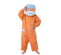 Amycute Silly Onesie Funny Monster Onesie Pajamas for Adults, Fluffy Hooded Jumpsuit with Pockets, Wearable Blanket for Home Loungewear, Funny Big Mouth One Piece Loungewear Unisex Orange