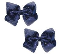 AMYDECOR 6" Navy Glitter Sequin Hair Bows for Girls Toddler Kids Teens (Pack of 2)