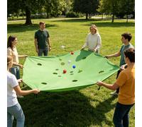AMYESE Green Team Building Activity Tarp with Holes and 8pcs Balls, Office School Field Day Group Teamwork Game, Church Rally, Gym Class Exercise, Family Reunion Fun, Outdoor Party Activity