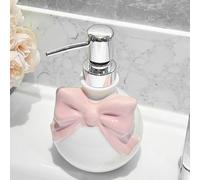 AMYESE Pink Bow Ceramic Soap Dispenser - Cute Lotion Bottle for Girls Women, Refillable Hand Liquid Soap Dispenser with Pump for Bathroom Decor, Dish Soap Bottle for Kitchen Countertop 350ml/11.8oz