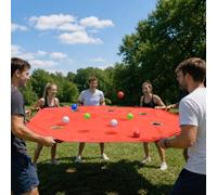 AMYESE Red Team Building Activity Tarp with Holes and 8pcs Balls, Office School Field Day Group Teamwork Game, Church Rally, Gym Class Exercise, Family Reunion Fun, Outdoor Party Activity