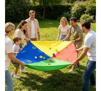AMYESE Team Building Activity Rainbow Tarp with Holes and 6pcs Balls, Office School Field Day Group Teamwork Game, Church Rally, Gym Class Exercise, Family Reunion Fun, Outdoor Party Activity