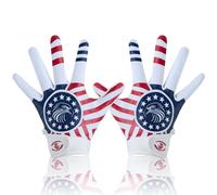 AMYESE Youth Football Gloves - Patriotic Red Blue Striped Eagle Sticky Ball Receiver Gloves with Tacky Silicone Palm for Girls Boys Flag Football Practice, Stretch Fit and Excellent Grip