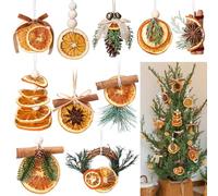 Amyhill 10 Pcs Christmas Dried Orange Slice Ornaments Handmade Rustic Christmas Tree Decorations Natural Beaded Pine Cones Cinnamon Scented Sticks Vintage Velvet Ribbon for Farmhouse Crafts