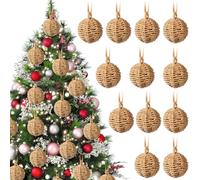 Amyhill 12 Pcs Christmas Decorations Rattan Balls Set, Christmas Woven Tree Ball Ornaments Xmas Natural Wicker Balls for Xmas Holiday Wedding Birthday Party Decorations