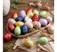 Amyhill 12 Pcs Religious Easter Wooden Egg He is Risen Colorful Resurrection Wooden Eggs Table Decoration Christian Easter Gifts Basket Decor He is Risen Eggs for Table Centerpieces Tiered Tray Decor