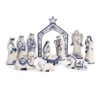 Amyhill 13 Pcs Blue White Wooden Nativity Set, Mini Christmas Manger Decor | Chinoiserie Nativity Figures, Holy Family Display, Christmas Mantel Decor, Mini Manger Scene, Religious Holiday Gift