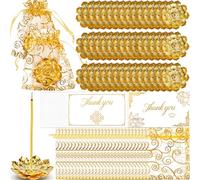 Amyhill 138 Pack Lotus Incense Burner, Incense Holder for Sticks, Indian Return Gifts for Pooja Bulk, Gold Double Layer Design, Organza Bags and Thank You Cards, Good Indian Return Gifts (Golden)