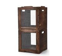 Amyhill 2 Pack Stackable Wood Storage Bins with Metal Wire and Handles 11 x 11 x 11 Inch, Cube Vinyl Record Holder Wooden Storage Crate Basket for Shelve Fruit Vegetable Pantry Toy