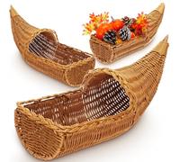 Amyhill 2 Pcs Fall Cornucopia Basket Centerpieces 16.5 Inch and 12 Inch Autumn Cornucopia Horn of Plenty Centerpiece Thanksgiving Table Decoration Wicker Grapevine Autumn Baskets for Harvest Party