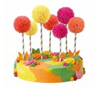 Amyhill 24 Pcs Fluffy Pom Pom Cake Toppers Multicolor Ball Cake Toppers Bright Yellow Coral Orange Hot Pink Cupcakes Decoration for Birthday Festive Read Across America Week Party Displays