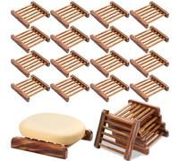 Amyhill 25 Pcs Bamboo Wood Soap Dish Bulk Bathroom Wooden Soap Holder Savers Self Draining Dishes Handcraft Tray, 3.3 x 3.3 x 0.67 Inch (Charcoal Color)