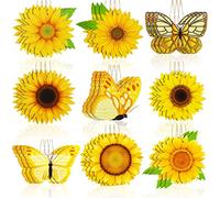 Amyhill 27 Pcs Christmas Sunflower Wooden Tree Ornament Set Hanging Butterfly Tree Decoration with Rope Pendant Hanging Tag Wood Cutout Christmas Decoration for Home Xmas Birthday Party Supplies