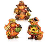 Amyhill 3 Pack Fall Harvest Statue Autumn Pumpkin Table Figurines Decor Pumpkin People Dolls with Maple Leaves Scarecrows for Autumn Home Harvest Thanksgiving Home Party Decorations