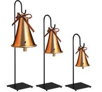 Amyhill 3 Pcs Christmas Decorative Bells Stands Table Decor Metal Vintage Inspired Bells Stands with Velvet Bow Christmas Bells Rustic Christmas Hanging for Xmas Table Window