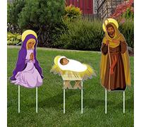 Amyhill 3 Pieces African American Christmas Decorations Black Nativity Set Outdoor Large Nativity Scene Manger Scene Holy Religious Yard Sign Decoration for Holiday Garden Lawn Decor
