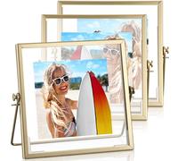 Amyhill 3 Set Gold Floating Picture Frame 6x6 Inch for Picture Sizes 4x4, 3x4, 2x3, 1x2, Vertical Tabletop Display Metal Floating Frame Classy Gift for Wedding Birthday Christmas Home Office Decor