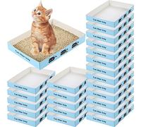 Amyhill 30 Pack Disposable Litter Boxes for Cats with Disposable Scoop Foldable Travel Kitty Box Portable Double Layer Waterproof Litter Tray for Cats Small Pets, 13.8 x 10 x 2 Inch