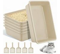 Amyhill 5 Pcs Open Cat Litter Box Kitten Litter Pan with 5 Scooper Medium Plastic Pet Tray Durable Nonstick Kitten Box for Indoor Pets Cats Rabbit Supply Easy to Clean, 14.6x10.6x3.4 Inch (Brown)