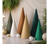 Amyhill 6 Pcs Neutral Christmas Yarn Tree Centerpieces Set Farmhouse Christmas Pedestal Tree Tabletop Decor Minimalist Yarn Cone for Modern Rustic Xmas Holiday Table Centerpiece Winter Mantle Decor