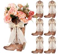 Amyhill 6 Pcs Western Cowgirl Boot Flower Boxes Centerpiece Boot Shape Wood Boxes Decor White Lace Bow Western Theme Party Cowgirl Favors Tabletop for Cowboy Birthday Party Baby Shower Wedding Supply