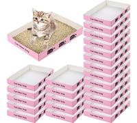 Amyhill 60 Pack Disposable Litter Boxes for Cats, 30 Foldable Travel Kitty Litter Boxes & 30 Scoops, Portable Waterproof Cardboard Cat Trays for Small Pets, 13.8 x 10 x 2inch Pink