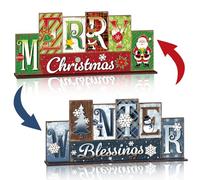 Amyhill Christmas Table Decoration Merry Winter Tiered Tray Decor Reversible Centerpiece Decorative Santa Claus Gingerbread Man Block Signs Farmhouse Christmas Decoration for Kitchen Shelf