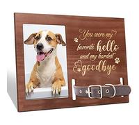 Amyhill Dog Memorial Picture Frame Wooden Personalized Pet Collar Picture Frame Pet Memorial Gifts for Loss of Dog Cat Remembrance Gift Sympathy Photo Keepsake