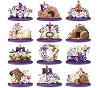 Amyhill Easter Table Decorations He is Risen Wooden Centerpiece Religious Jesus Cross Wooden Sign for Home Easter Christian Vintage Tiered Tray