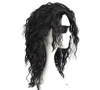 AMYHOME Michael Jackson Cosplay Costume Curly Long Hair Wig Natural Synthetic Wig Woman Man Kids Halloween Club (Black)