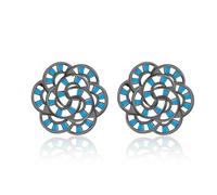 Amyjane Bohemian Western Cluster Flower Stud Earrings Black Blue Geometric Vintage Statement Boho Earrings for Women Retro Stud Jewelry for Prom Party