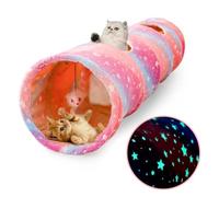 AMYLALA Cat Tunnel with Plush Ball Toys, Collapsible Cat Toys with Photoluminescent Features, Blue Astronaut Pattern Cat Tubes and Tunnels for Indoor Cats, Kittens, Ferrets Puppies(Rainbow)