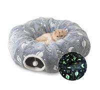 AMYLALA Large Cat Tunnels Bed Tube for Indoor Cats Glows in The Dark Cat Tunnel with Cushion and Plush Ball Toy Longer Playground Toys for Dog Puppy Kitten Rabbit Bunnies Ferret Pet Gray