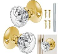 Amylove 1 Set Glass Door Knobs Antique Crystal Door Knobs Vintage Mortise Style Fluted Replacement Kit with 2-1/2 in Satin Brass Privacy for Bedroom Bathroom(Gold)
