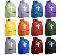 Amylove 12 Pcs Kids Christian Backpacks Bulk- 17'' Religious Jesus Loves You Cross Backpack for Christmas Church Gifts, Multicolor, 12 x 6 x 17 inch, Christian Backpacks