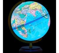 Amylove 13'' Illuminated World Globe for Adults Kids,Brown Wood,Classic | 720°/360° Rotation Light up Globe Lamp with Stand, World Map for Interactive Learning, Home Office LED Decor, Gifts