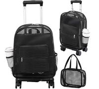 Amylove 17'' Rolling Clear Backpack Set Heavy Duty Bags with Pockets Wheeled See Through Backpack, black and clear, One Size, Novelty