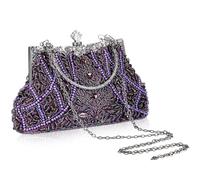 Amylove 1920s Accessories for Women Vintage Beaded Clutch Evening Bag Formal Rhinestone Flapper Purse for Wedding Party Gift, Purple, 23 x 13.5 x 7.5 cm (9.06 x 5.31 x 2.95 inches)
