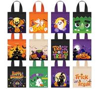 Amylove 24pcs Halloween Canvas Tote Bag Bulk Reusable Candy Grocery Shopping Gift Mini Canvas Bags 12 Patterns Boo Pumpkin Ghost Design for Halloween Party Supplies Favors