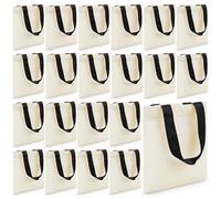 Amylove 48 Pcs Mini Tote Bag Sublimation Blank Canvas Tote Bags Reusable Grocery Luggage DIY Sack Goody for Party Even (10 x 10 Inch,Natural with Black Handle)