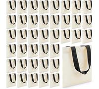 Amylove 48 Pcs Mini Tote Bag Sublimation Blank Canvas Tote Bags Reusable Grocery Luggage DIY Sack Goody for Party Even (8.5 x 8 Inch,Beige with Black Handle)